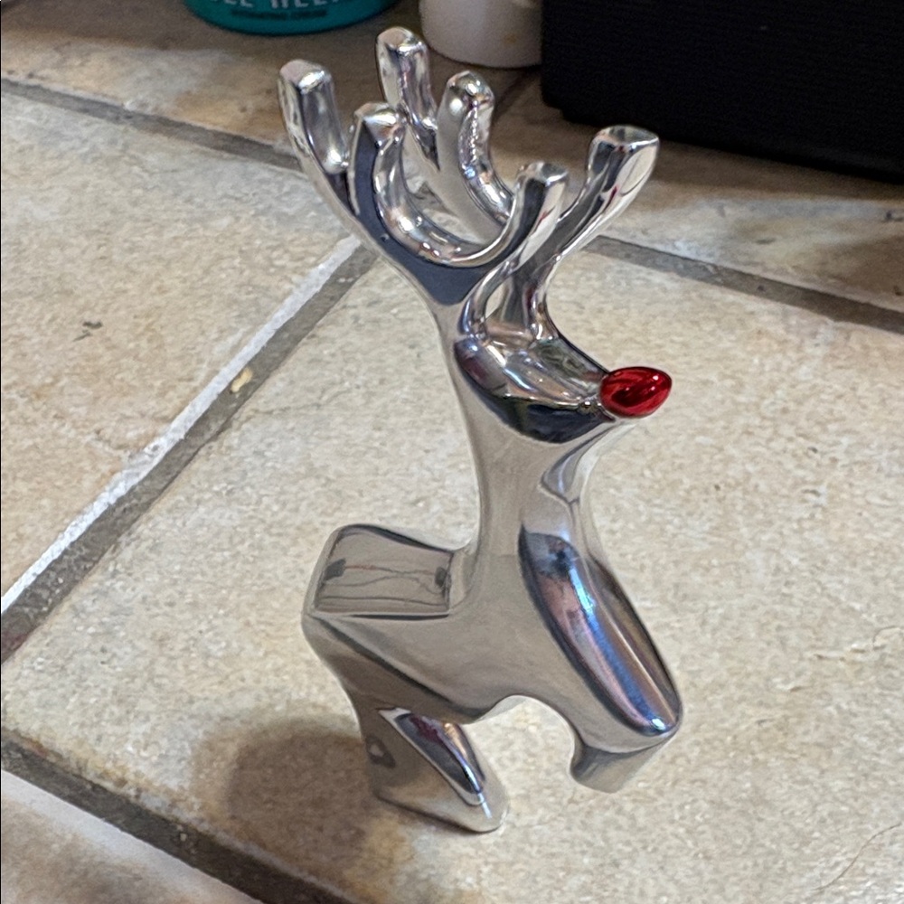 Nambe  Silver Reindeer with Red Nose